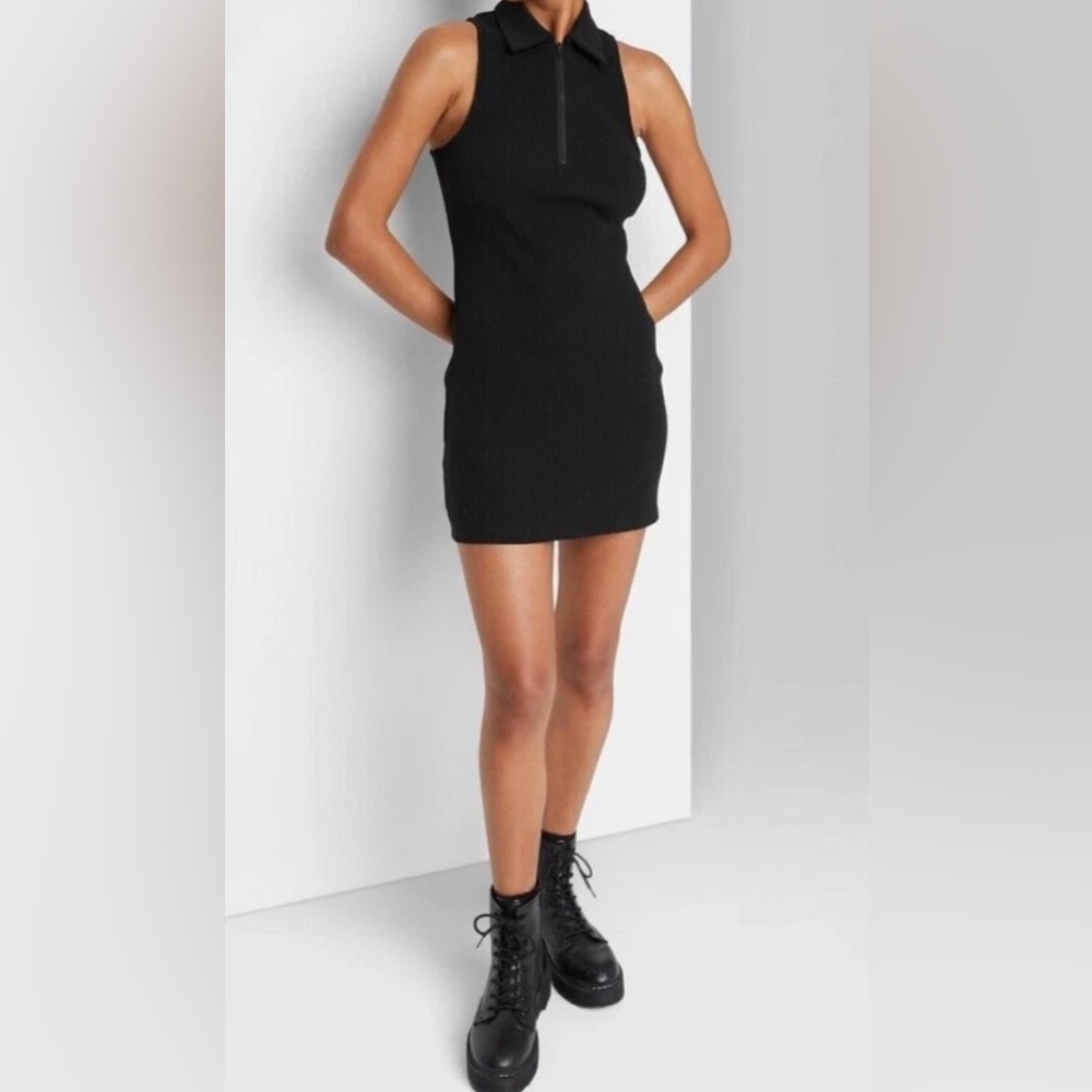 XL New Target Wild Fable Women's Black Sleeveless Zip Front Bodycon Polo Dress